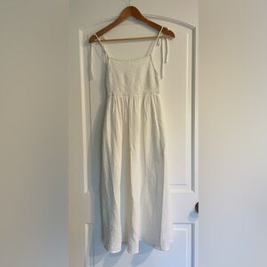 Mahina White Smocked Cotton Sundress Square Neck Strappy Long Dress Size S